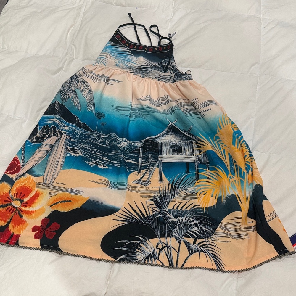 Tropical Halter Dress with Beach Print